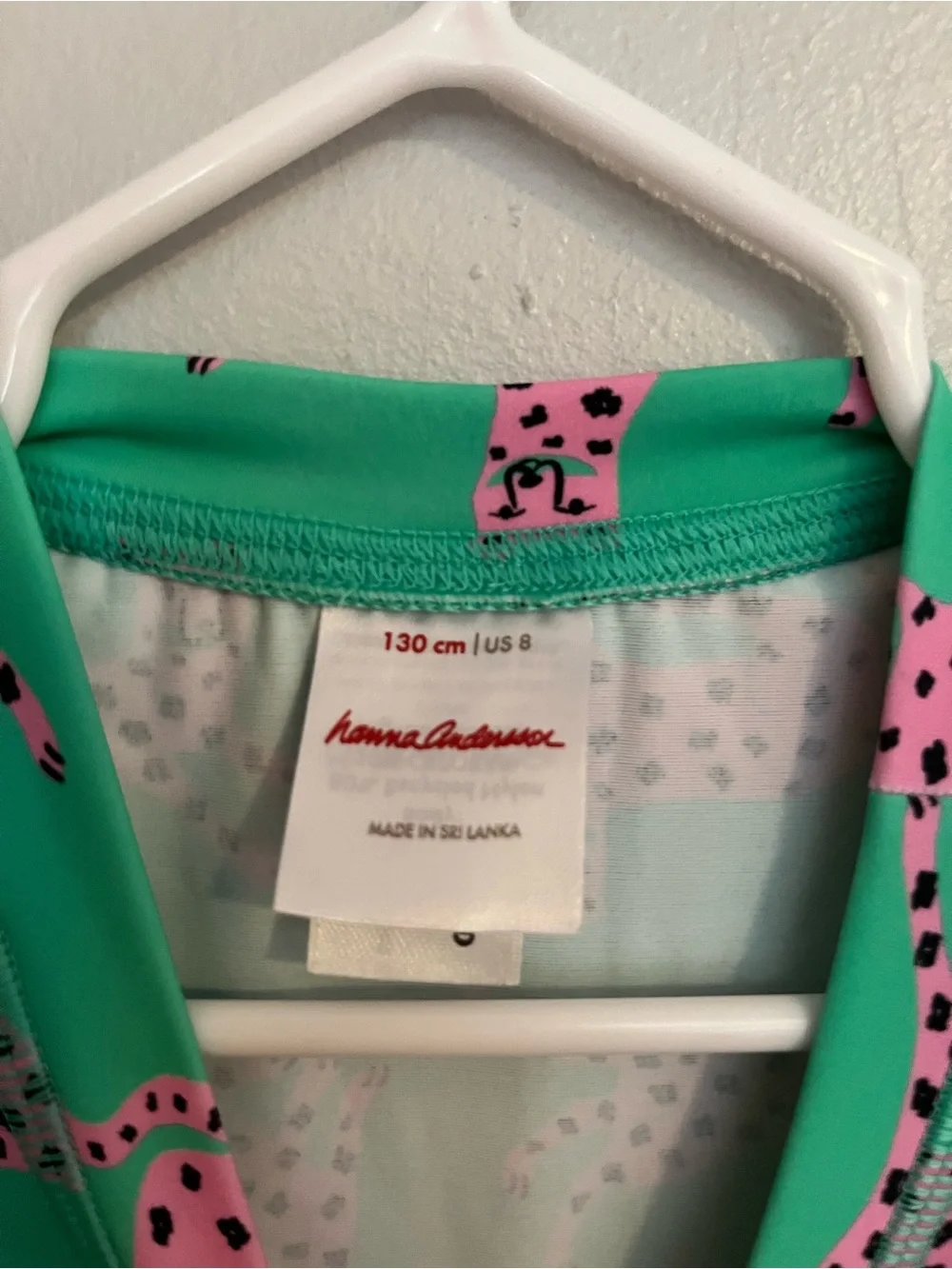 Hanna Andersson Kids'‎ Green Rashguard with Pink Leopard Print